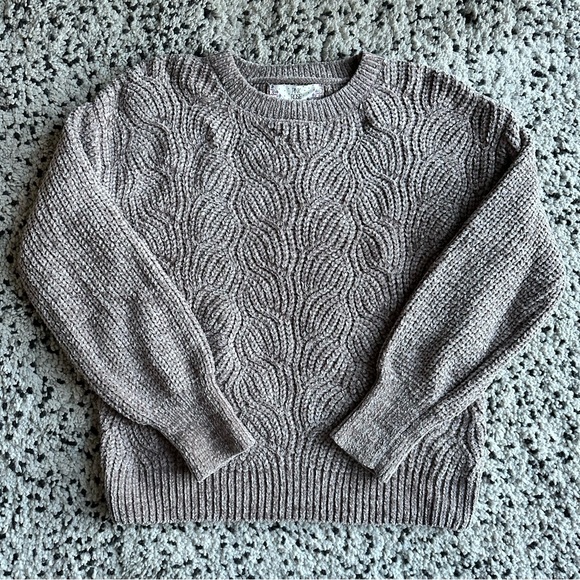 Pink Rose Size Small Beige/Taupe Cable Knit Crew Neck Chenille Sweater - Picture 2 of 7